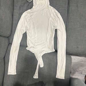 Urban Outfitters Cream Ribbed Turtleneck Bodysuit